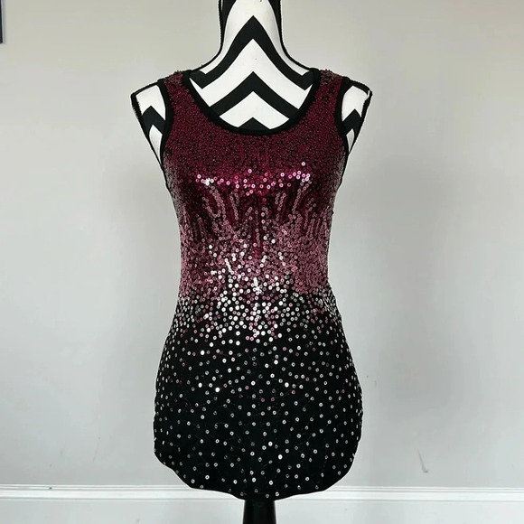 NWT Rue 21 Pink and Black Sequin Tank Sz SM - Picture 1 of 5